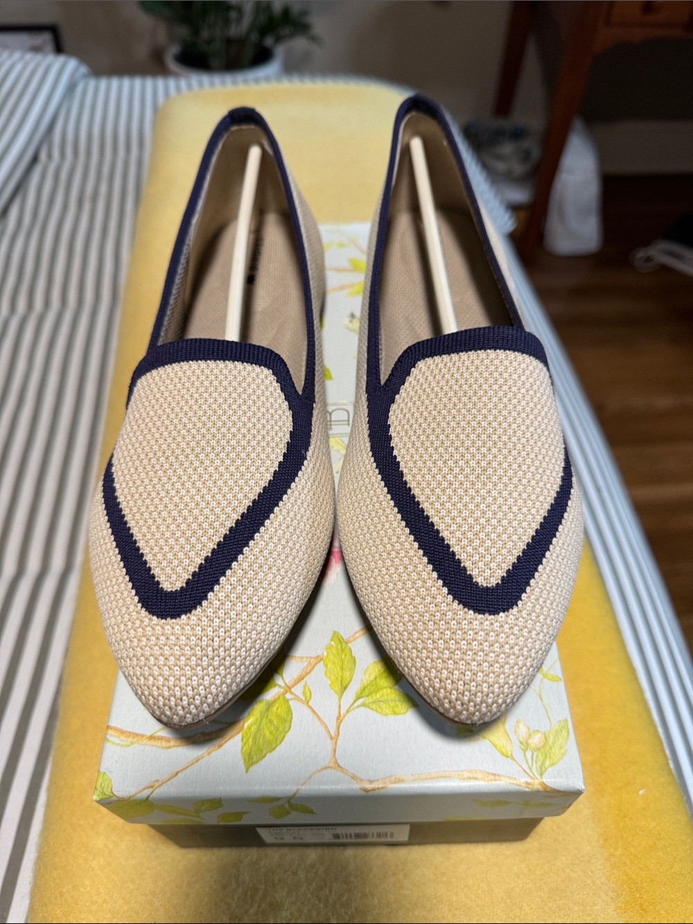 The Blackbird Eggshell & Navy Loafers – Size 9.5